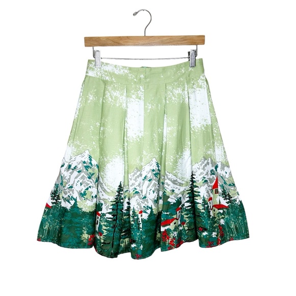 Retro Pinup Style Alpine Mountain Print Pleated Circle Skirt Modcloth? - Picture 2 of 6